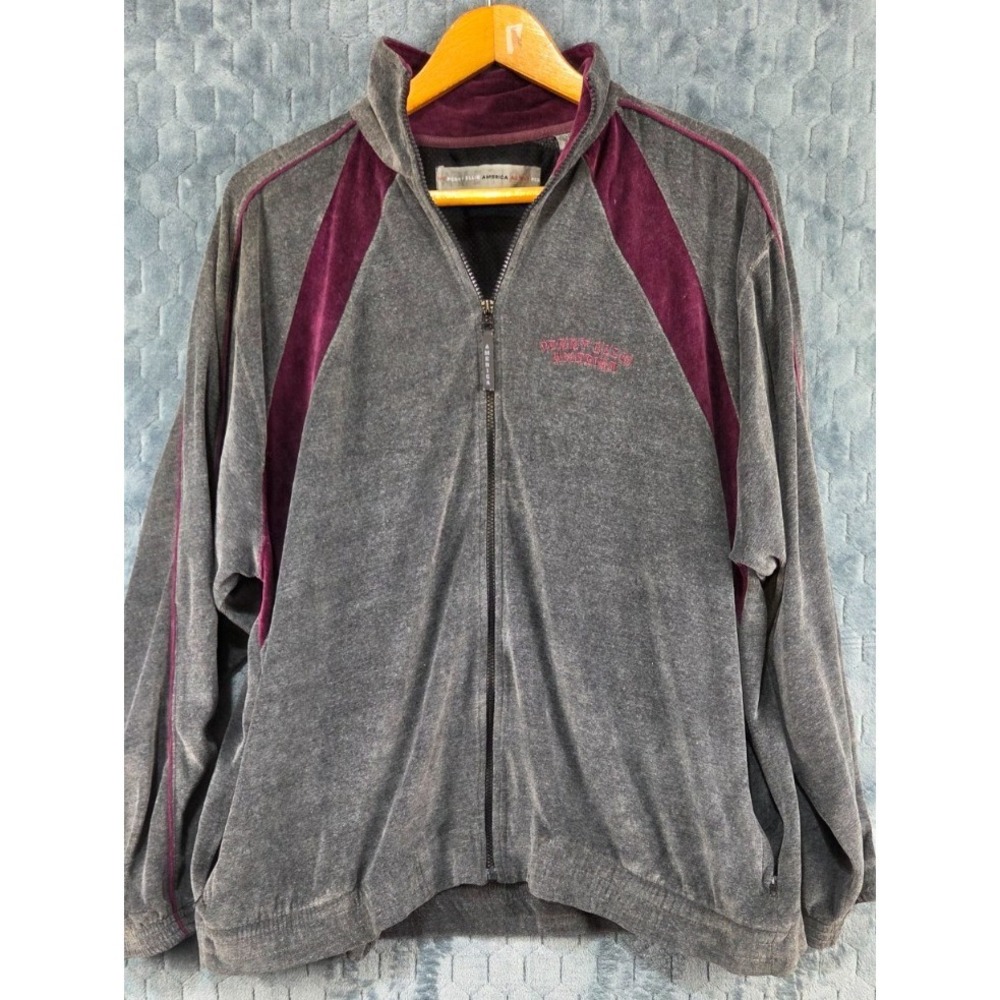Perry Ellis America‎ Men's Velour Track Jacket Burgundy Gray XL
